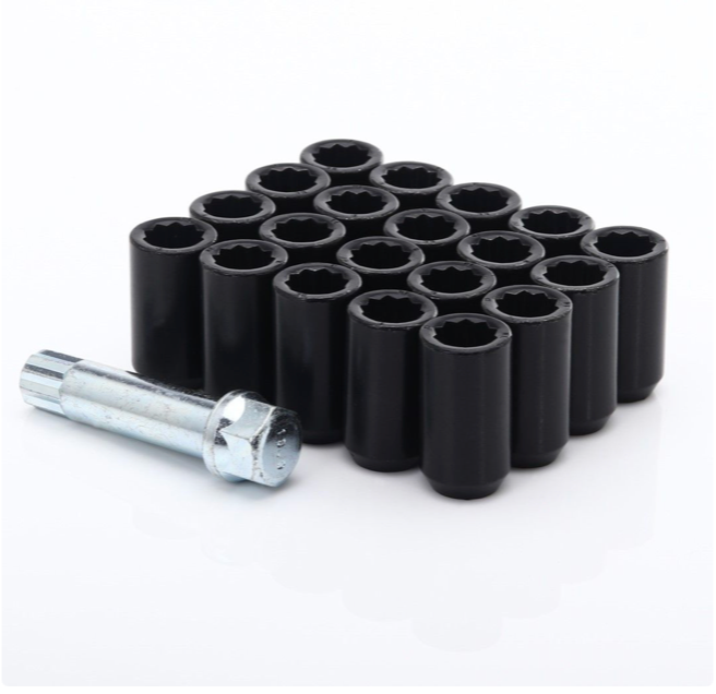 WHEEL NUTS BLACK SET 20 PCS. 32MM 14X1.5 SPLINE DRIVE + KEY