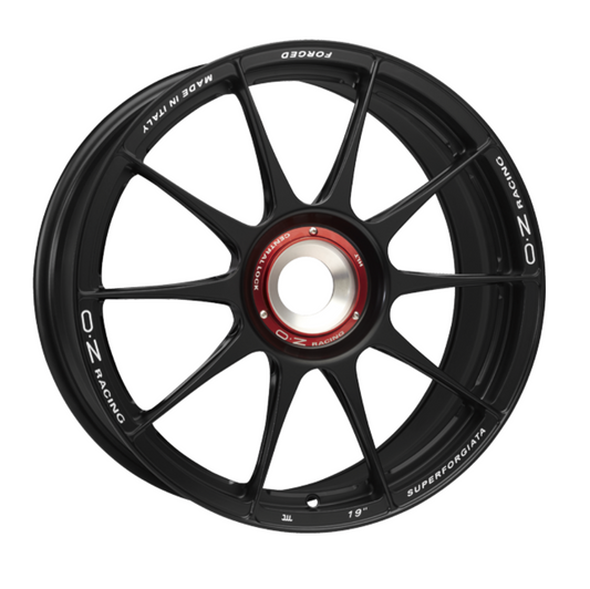 OZ SUPERFORGIATA CL 21X12.5 ET48 CENTRE LOCK MATT BLACK WITH MILLING MARKINGS